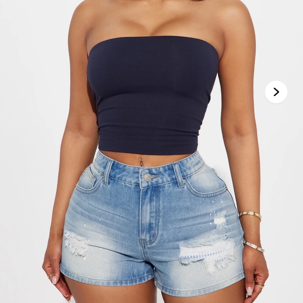 Fashion Nova Dark Blue Strapless Crop Top